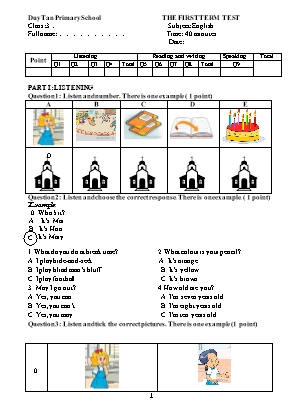 Đề kiểm tra cuối học kỳ I môn Tiếng Anh Lớp 3 - Trường THCS Duy Tân (Có đáp án)
